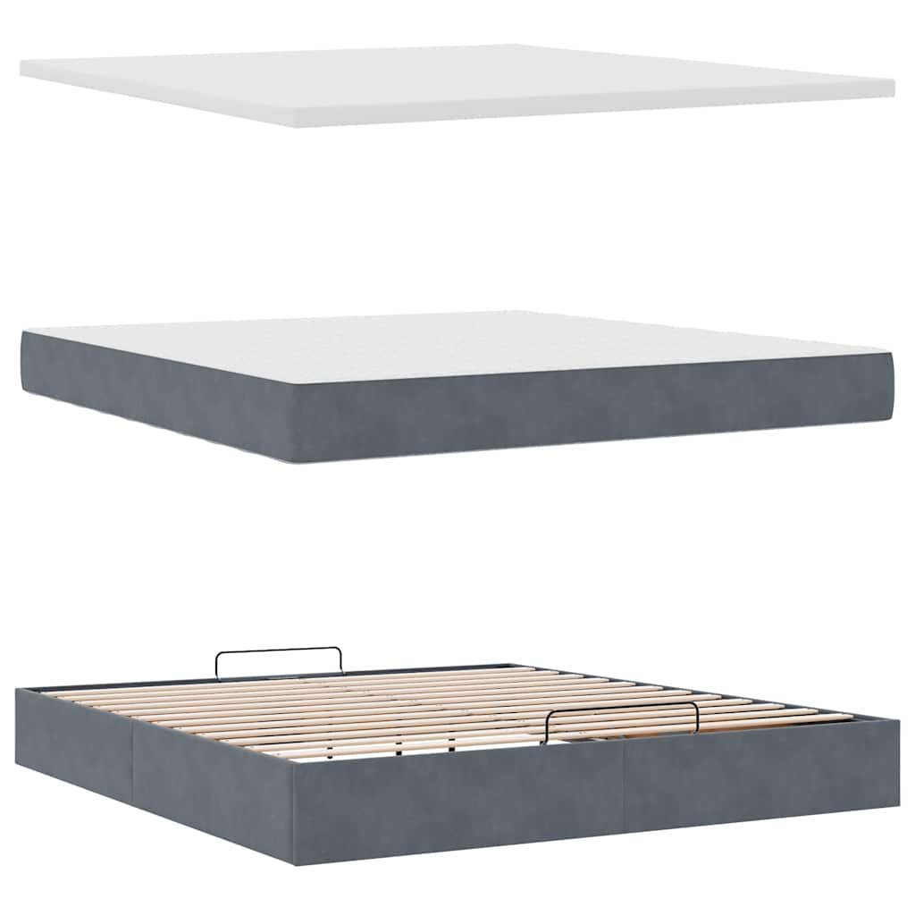 Estrutura cama otomana colchões 180x200 cm cinzento escuro