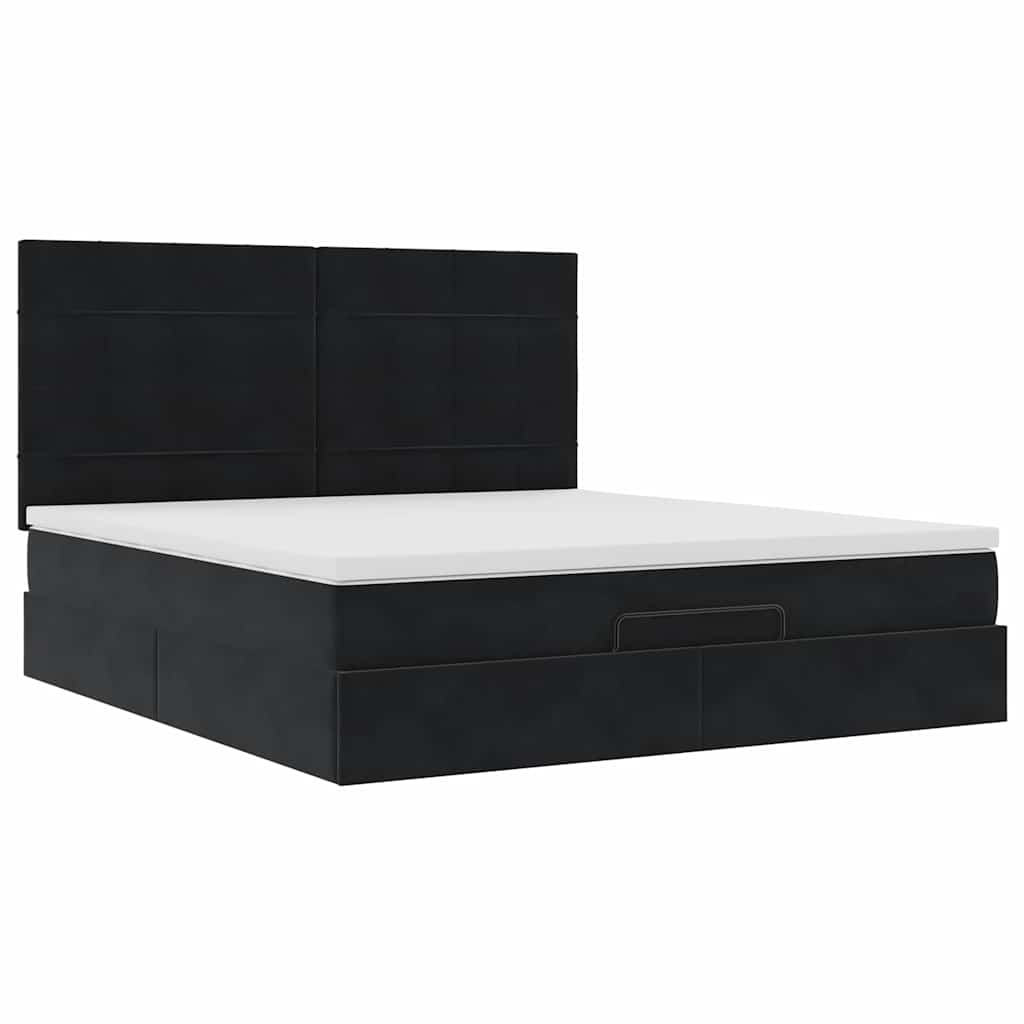 Estrutura de cama otomana com colchões 180x200cm veludo preto