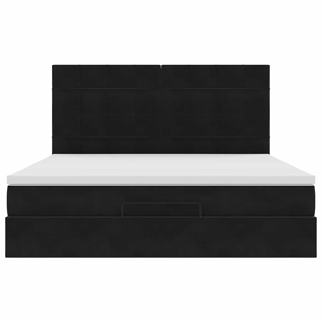 Estrutura de cama otomana com colchões 180x200cm veludo preto