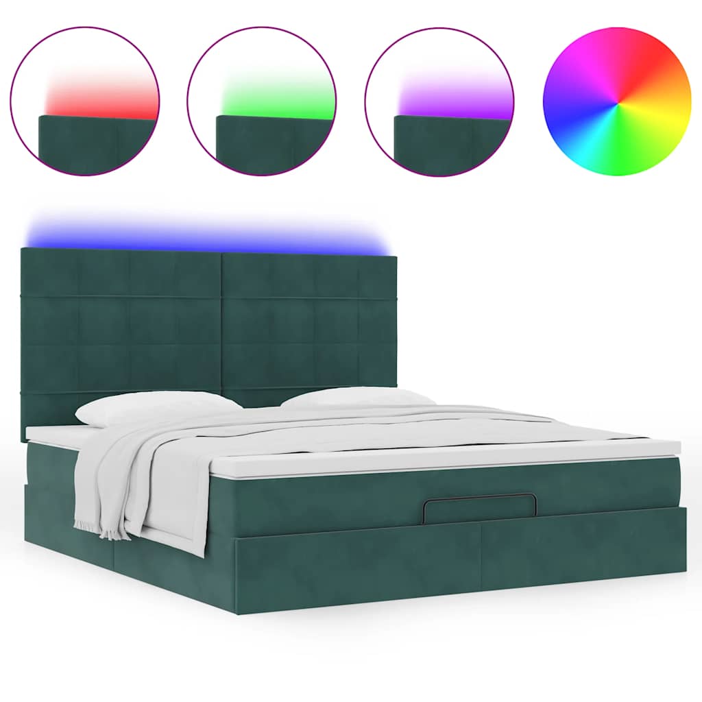Estrutura de cama otomana com colchão verde escuro veludo