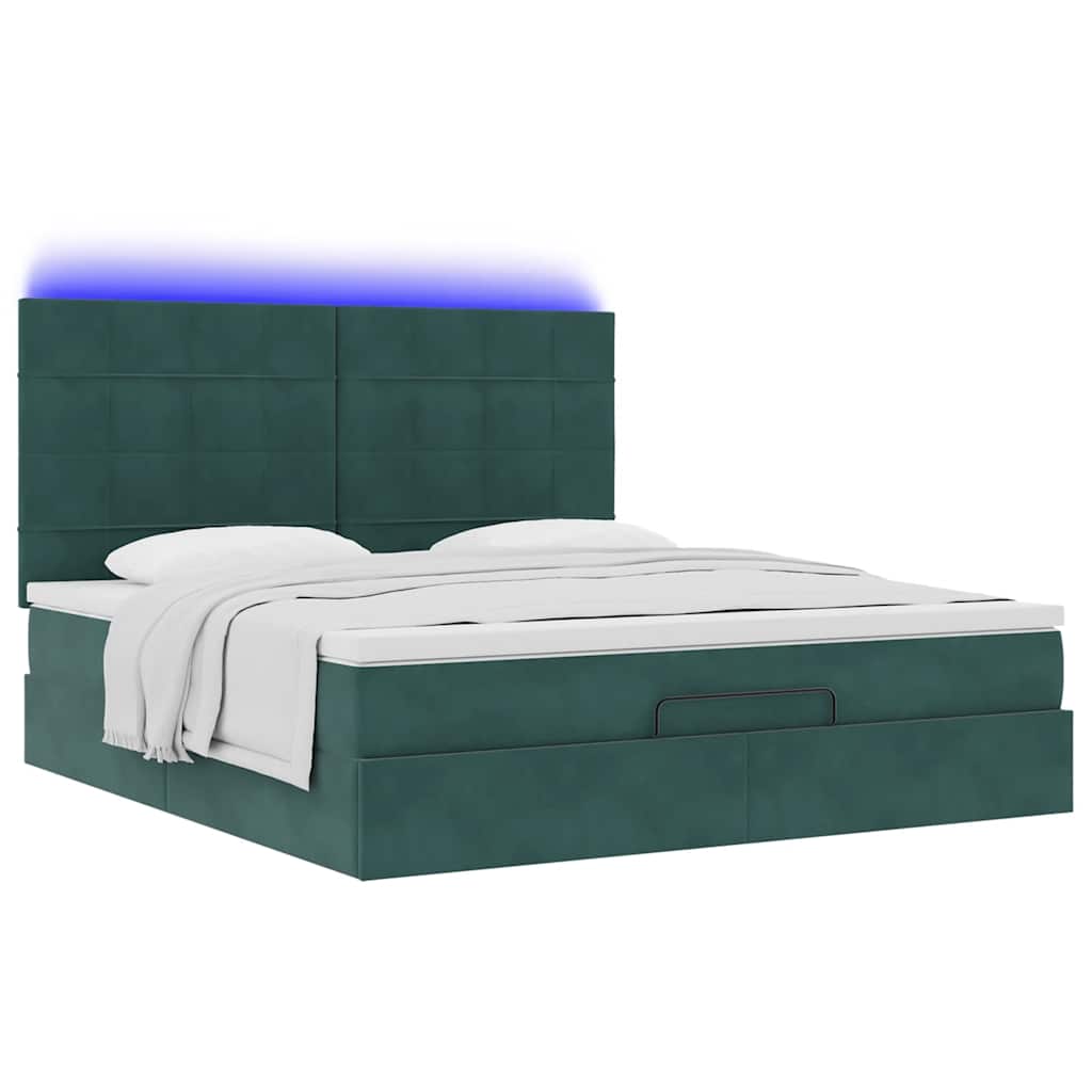 Estrutura de cama otomana com colchão verde escuro veludo