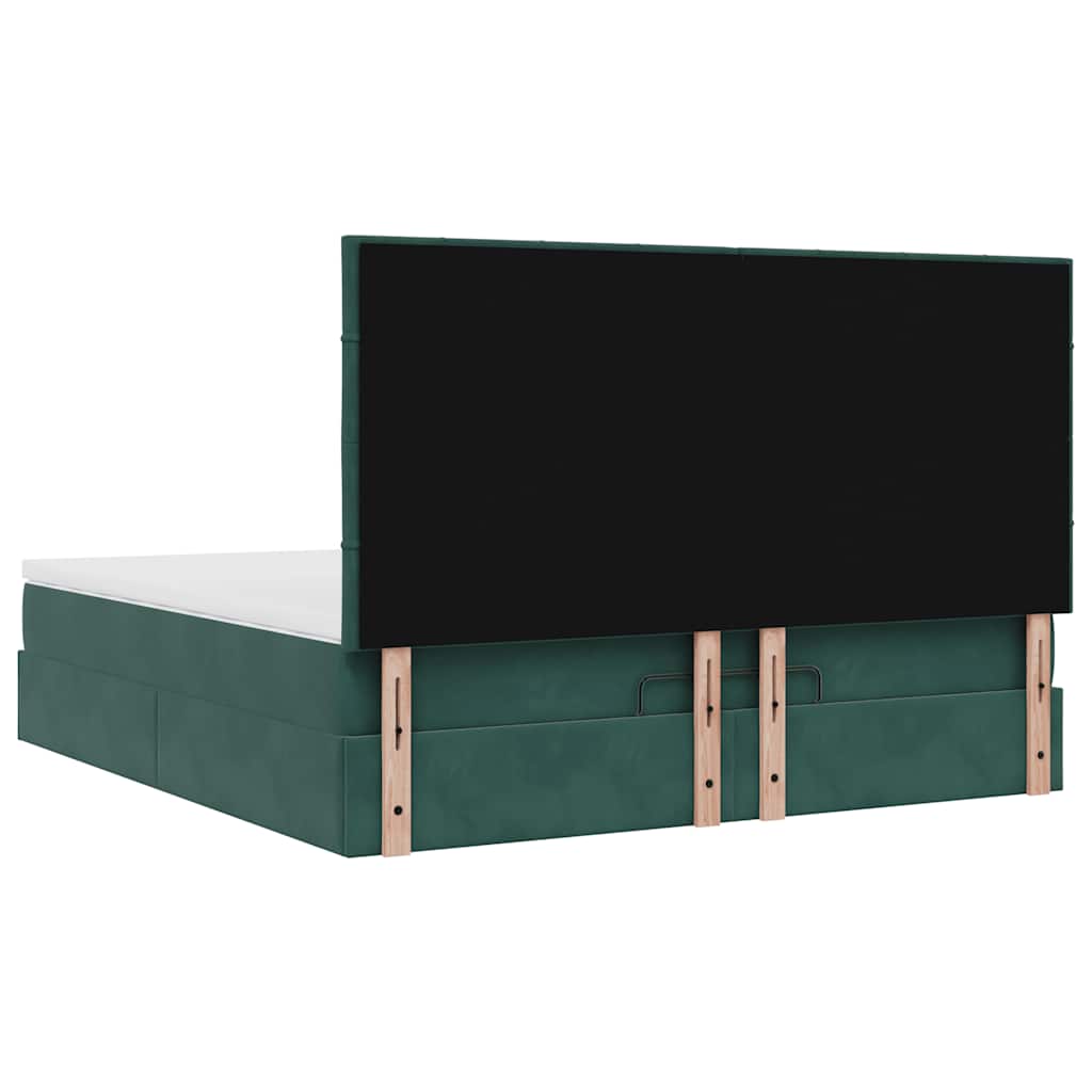 Estrutura de cama otomana com colchão verde escuro veludo