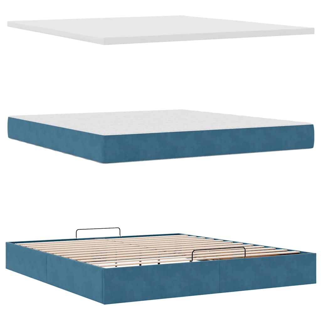 Estrutura cama otomana colchões 180x200 cm veludo azul escuro