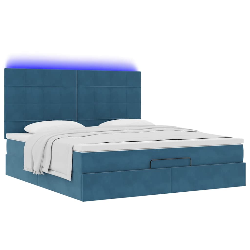 Estrutura cama otomana colchões 180x200 cm veludo azul escuro