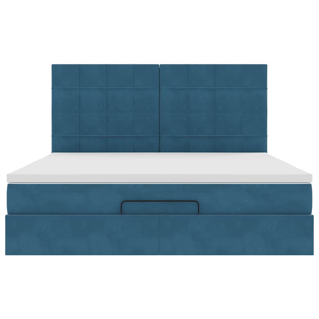 Estrutura cama otomana colchões 180x200 cm veludo azul escuro