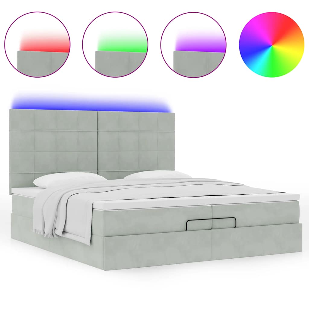 Estrutura cama otomana colchões 200x200cm veludo cinzento claro