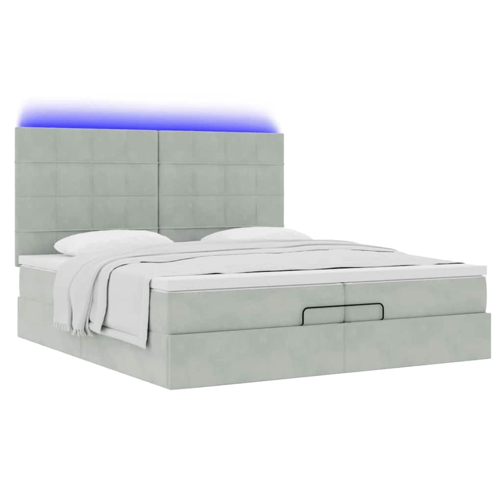 Estrutura cama otomana colchões 200x200cm veludo cinzento claro