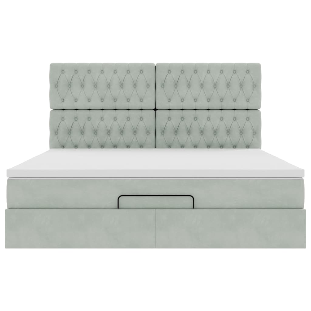 Estrutura cama otomana colchões 160x200cm veludo cinzento claro
