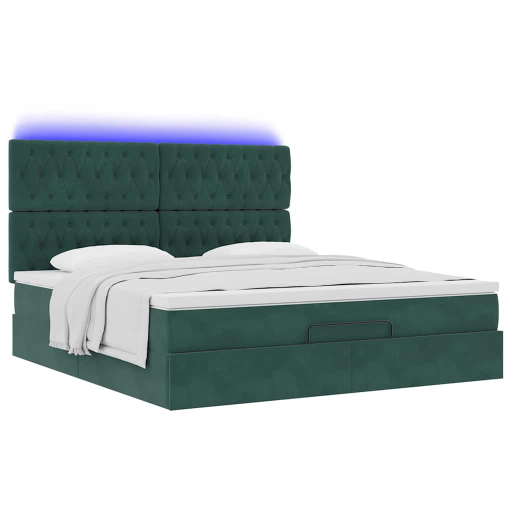 Estrutura de cama otomana com colchão verde escuro veludo