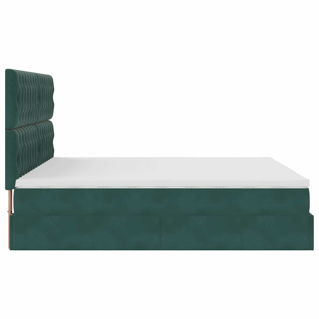 Estrutura de cama otomana com colchão verde escuro veludo
