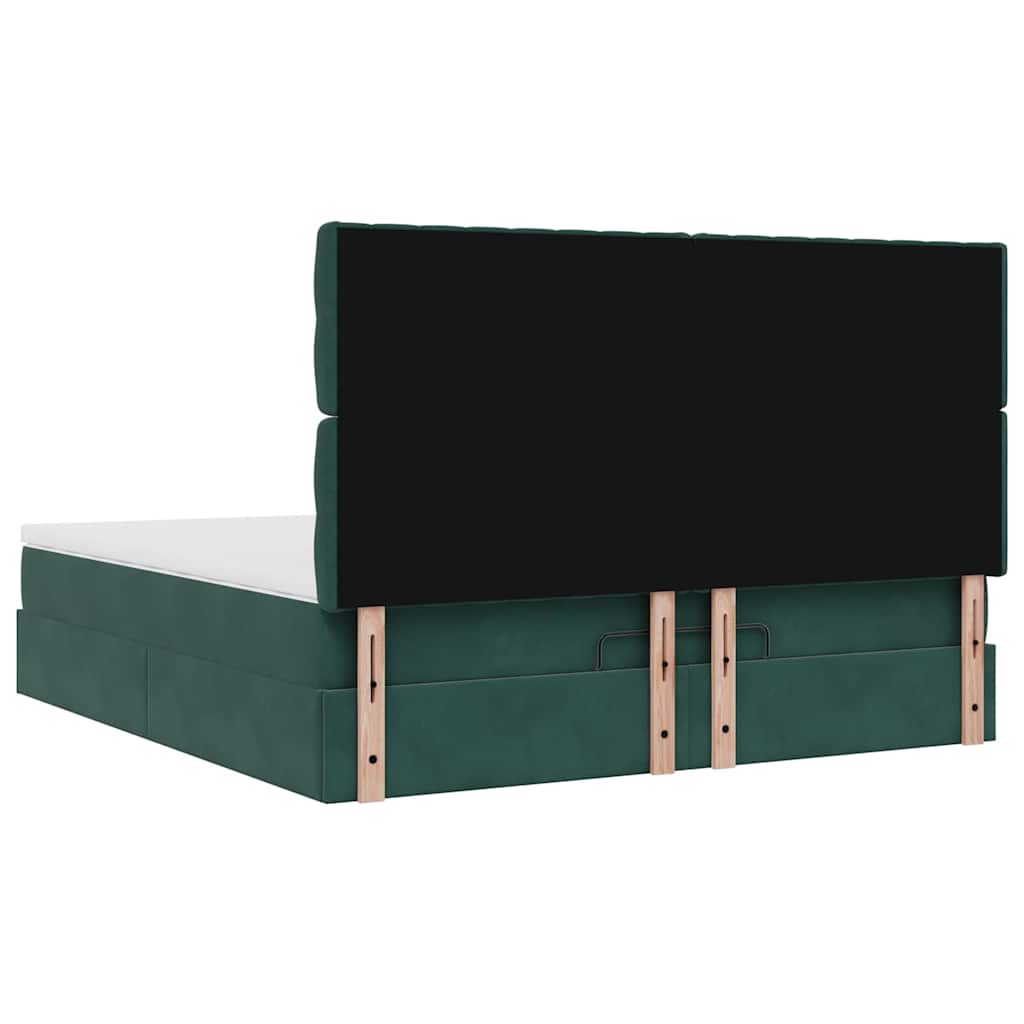 Estrutura de cama otomana com colchão verde escuro veludo
