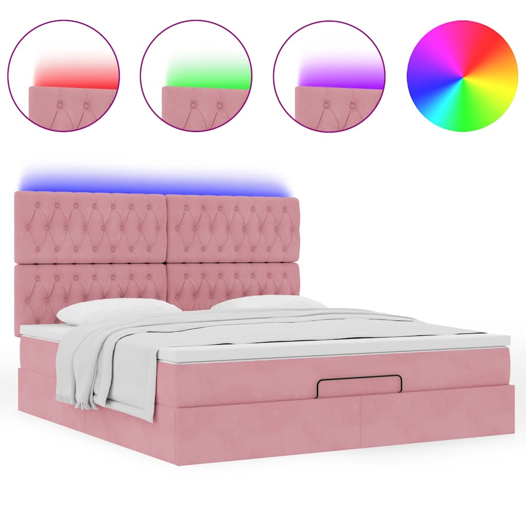 Estrutura de cama otomana com colchões 160x200 cm veludo rosa