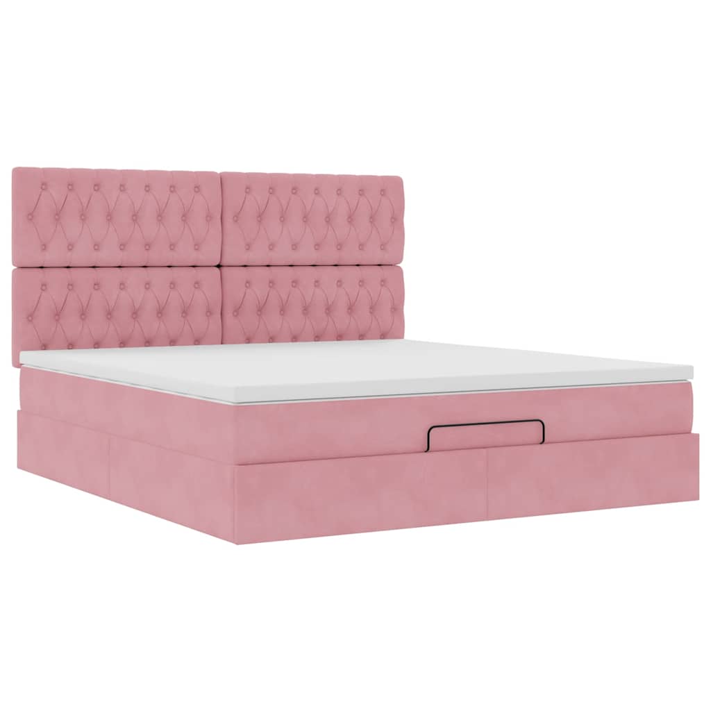Estrutura de cama otomana com colchões 160x200 cm veludo rosa