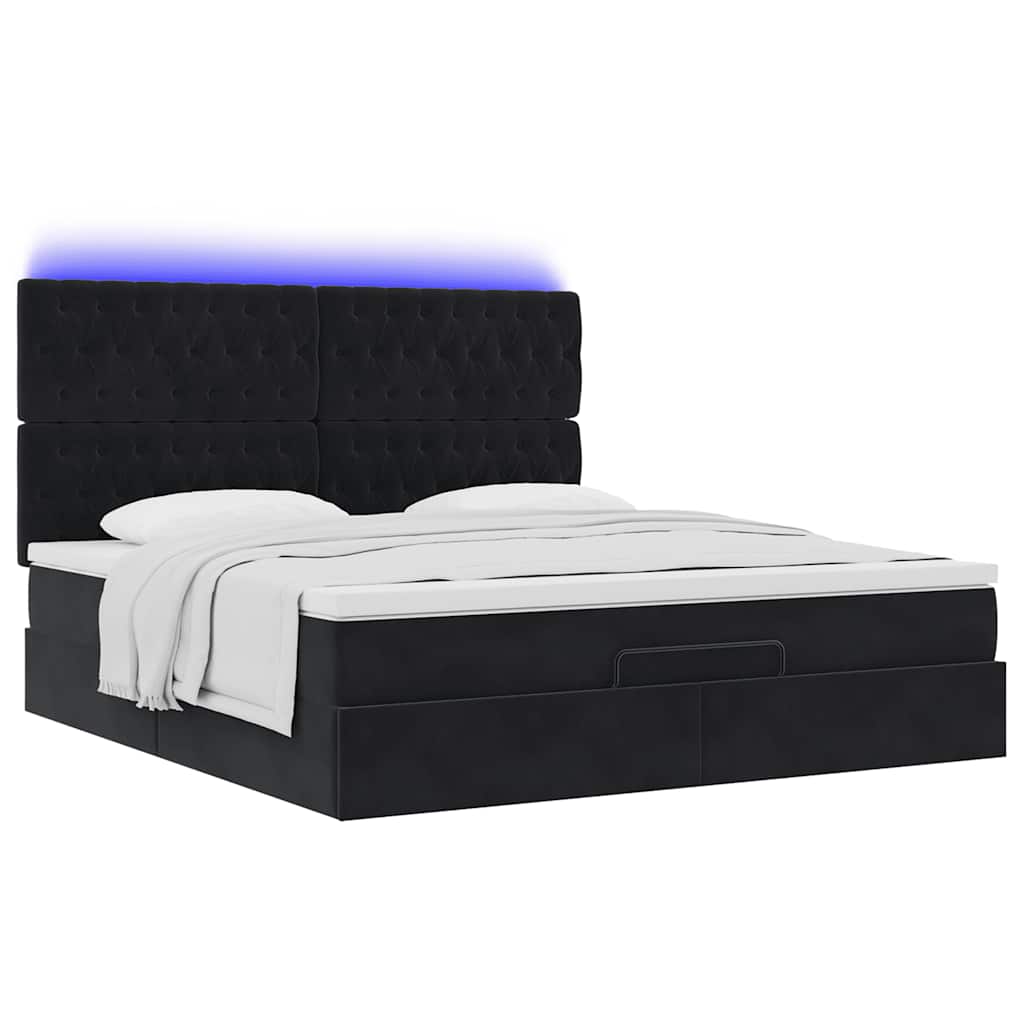 Estrutura de cama otomana com colchões 180x200cm veludo preto