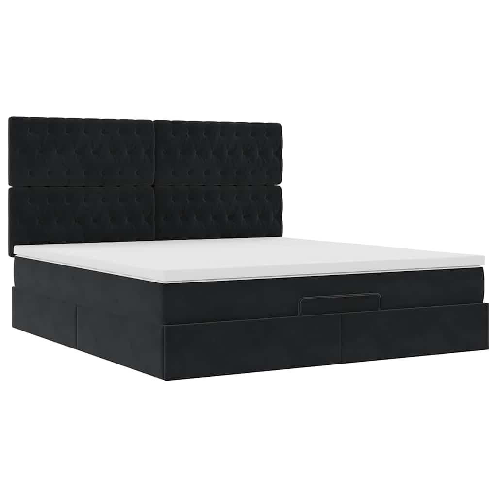 Estrutura de cama otomana com colchões 180x200cm veludo preto