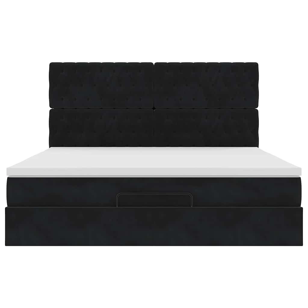 Estrutura de cama otomana com colchões 180x200cm veludo preto