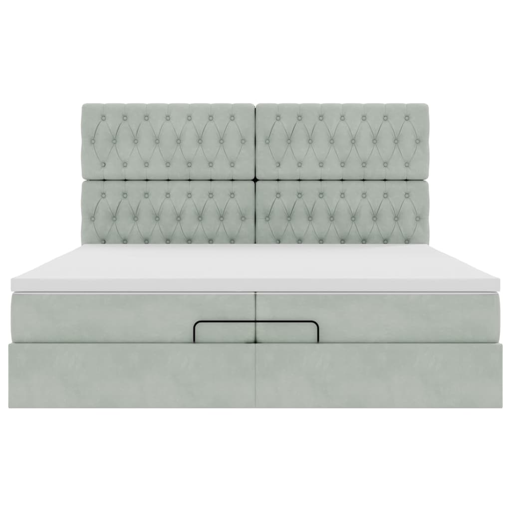 Estrutura cama otomana colchões 200x200cm veludo cinzento claro