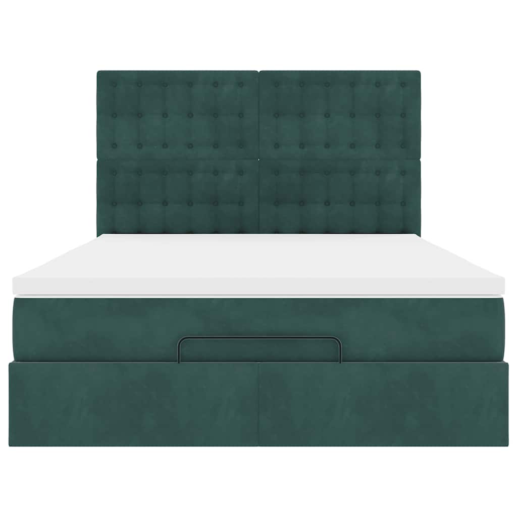 Estrutura cama otomana colchões 140x200 cm veludo verde escuro