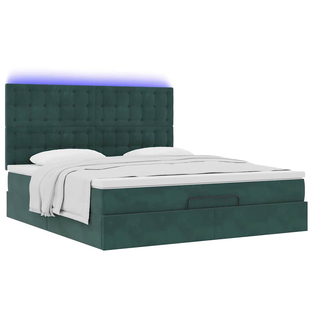 Estrutura de cama otomana com colchão verde escuro veludo