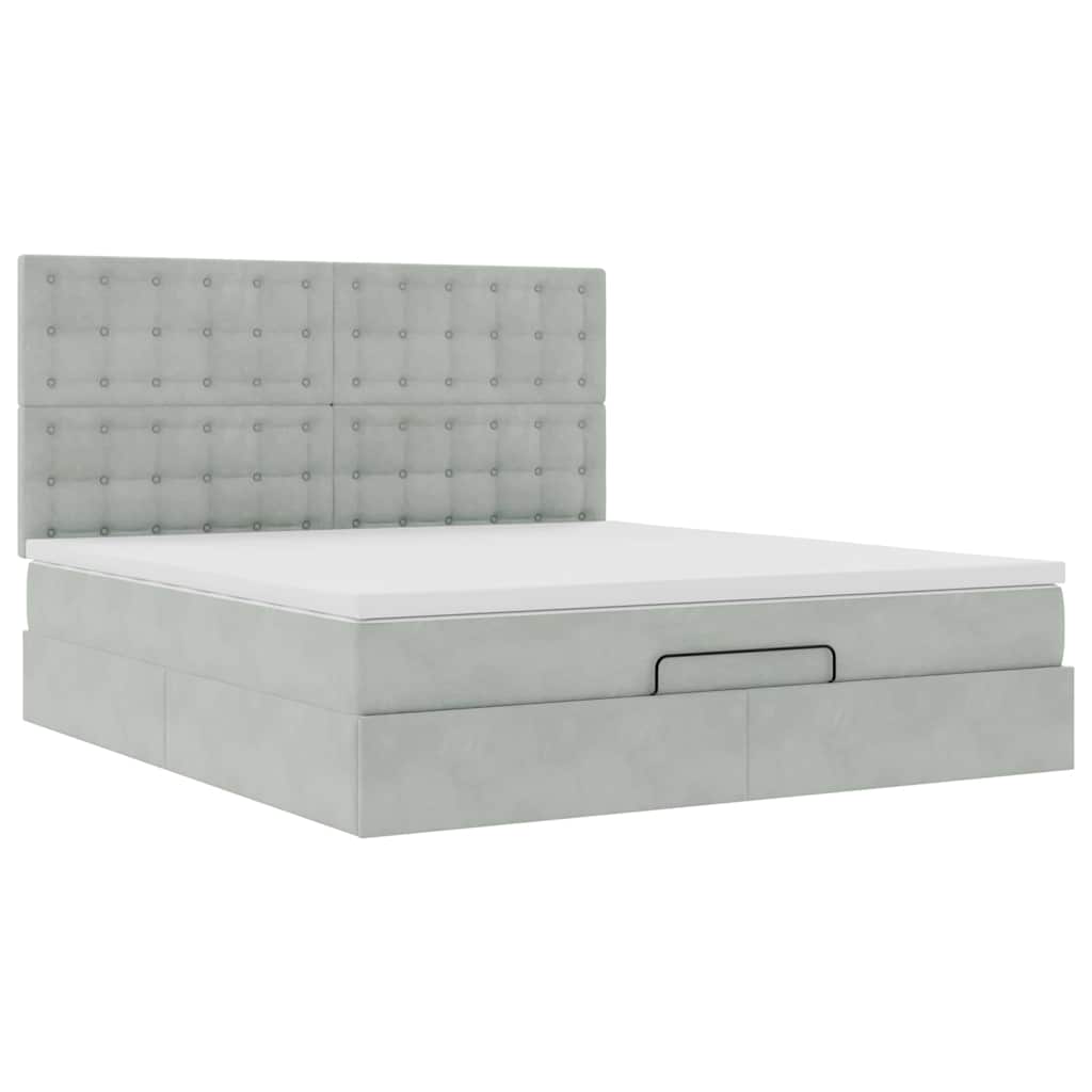 Estrutura cama otomana colchões 180x200cm veludo cinzento claro