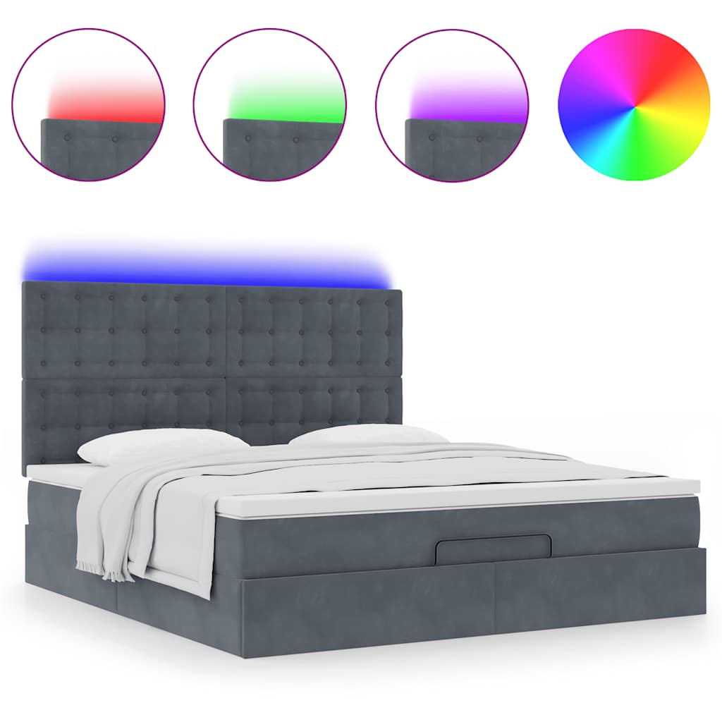 Estrutura cama otomana colchões 180x200 cm cinzento escuro