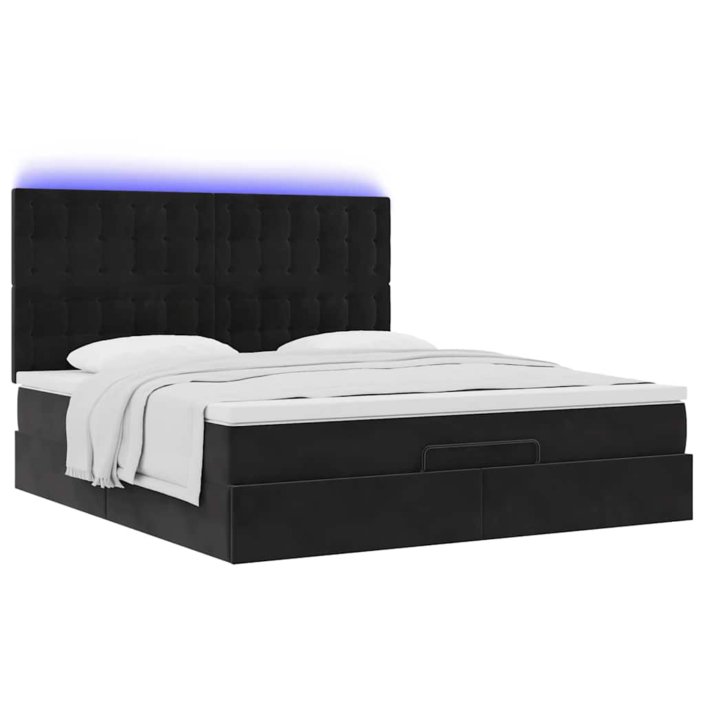 Estrutura de cama otomana com colchões 180x200cm veludo preto
