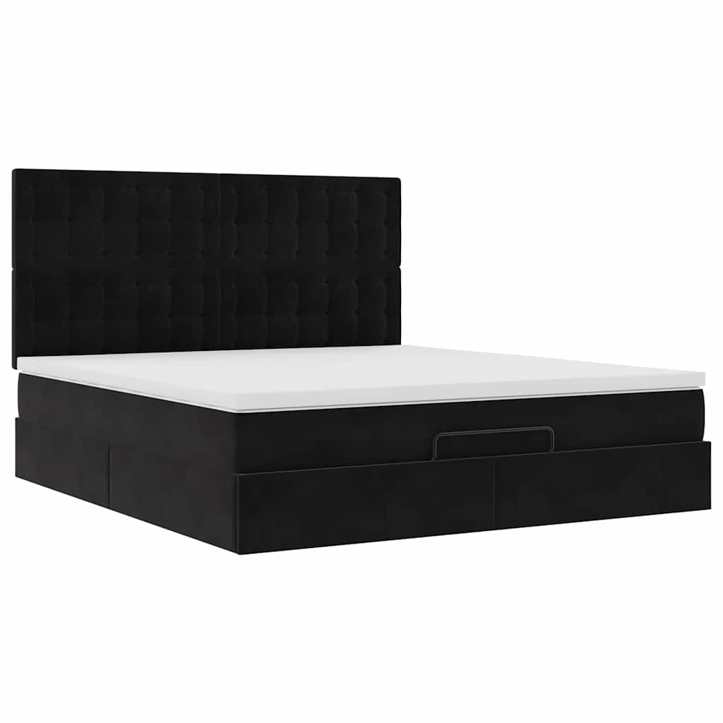 Estrutura de cama otomana com colchões 180x200cm veludo preto