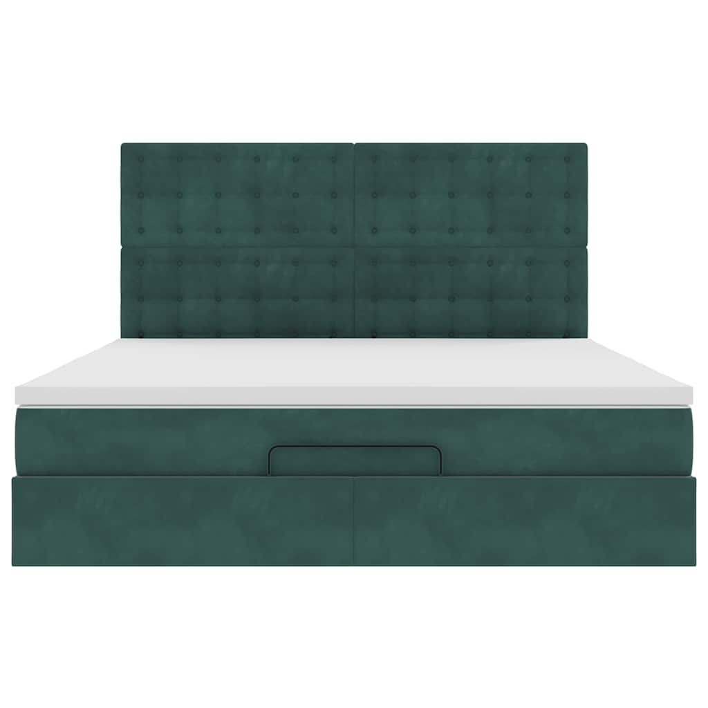 Estrutura de cama otomana com colchão verde escuro veludo