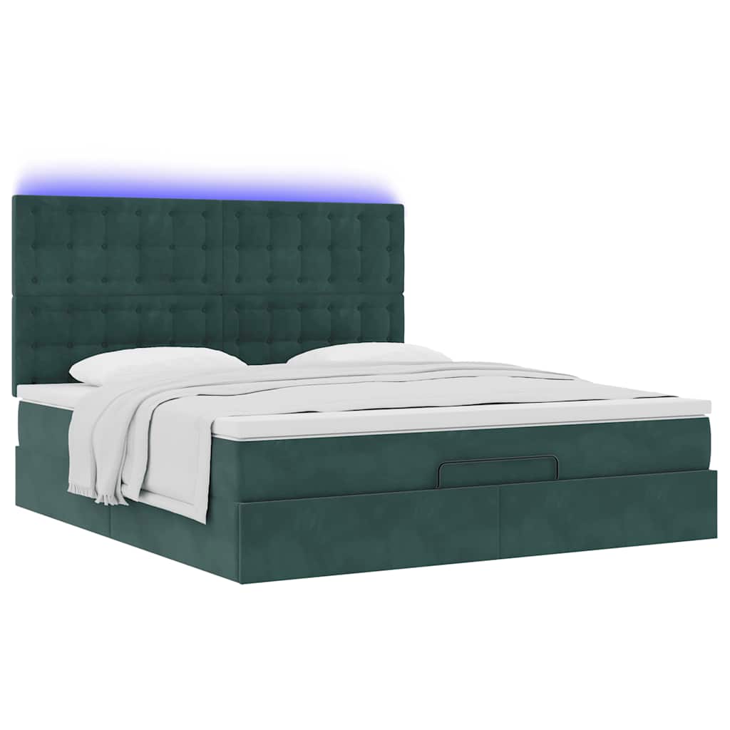 Estrutura de cama otomana com colchão verde escuro veludo