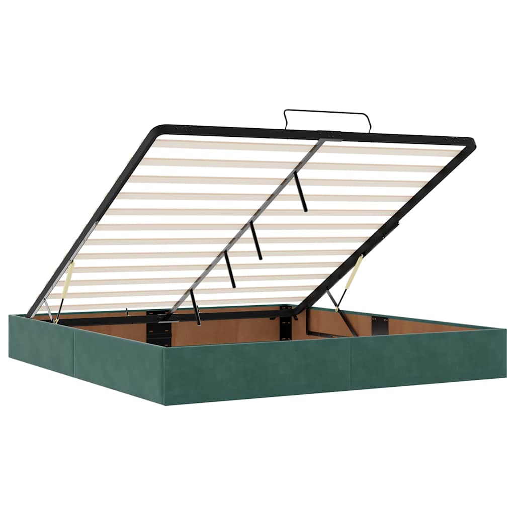 Estrutura de cama otomana com colchão verde escuro veludo