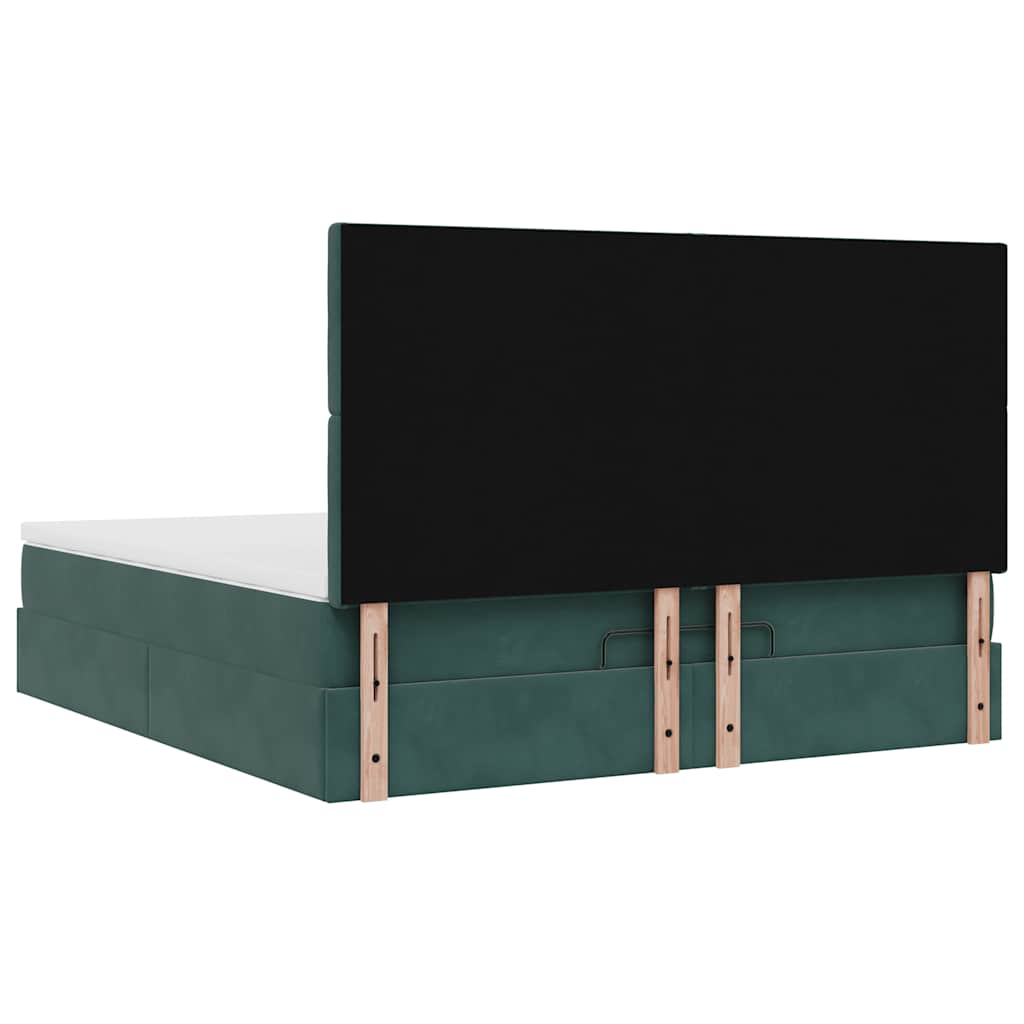 Estrutura de cama otomana com colchão verde escuro veludo