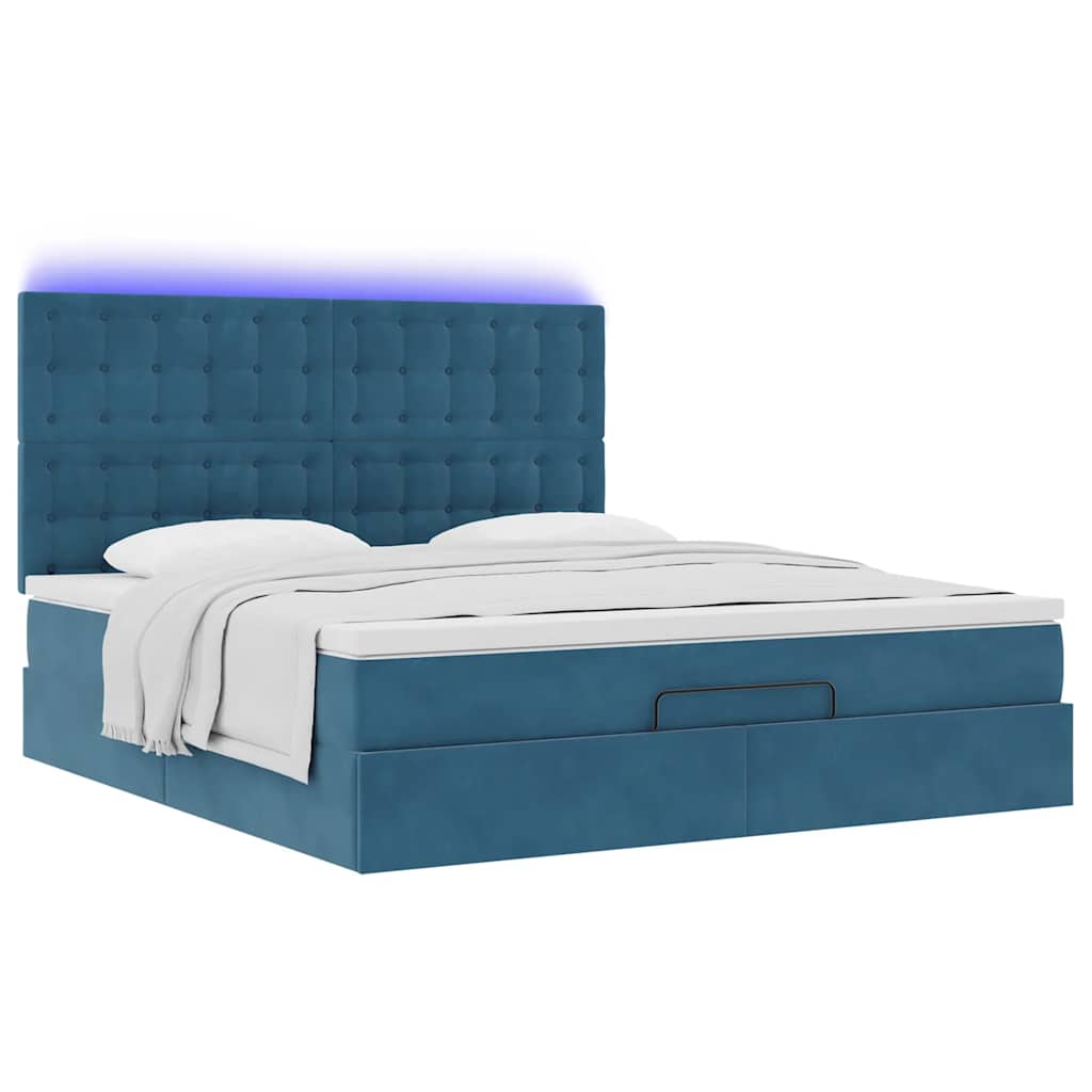 Estrutura cama otomana colchões 180x200 cm veludo azul escuro