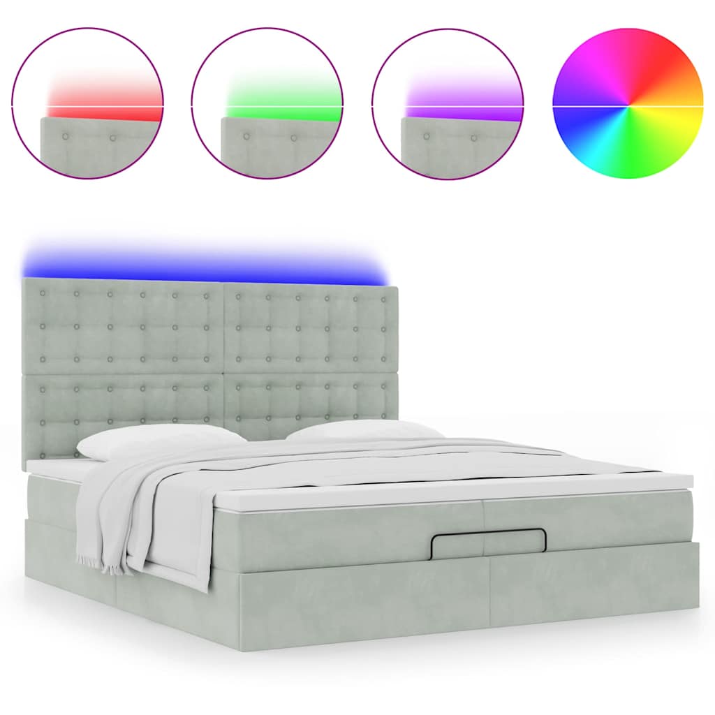 Estrutura cama otomana colchões 200x200cm veludo cinzento claro