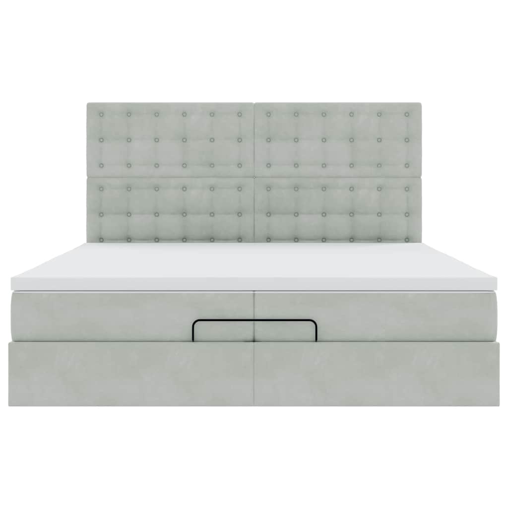 Estrutura cama otomana colchões 200x200cm veludo cinzento claro