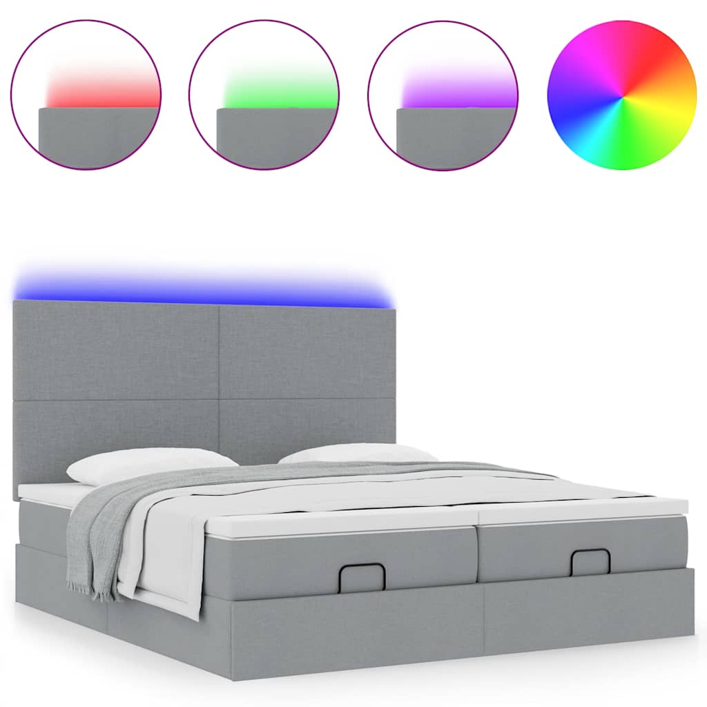 Estrutura de cama otomana com colchões tecido cinzento claro