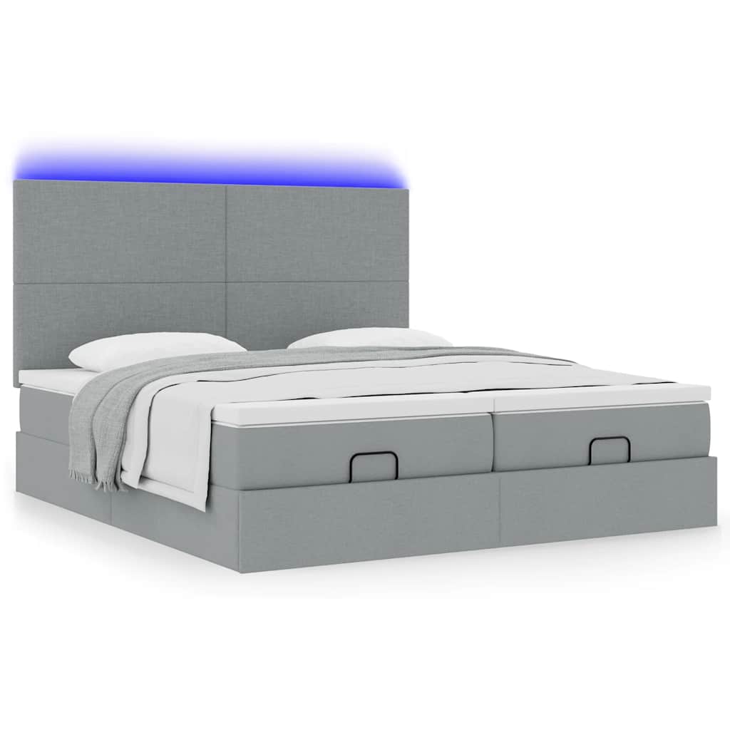 Estrutura de cama otomana com colchões tecido cinzento claro
