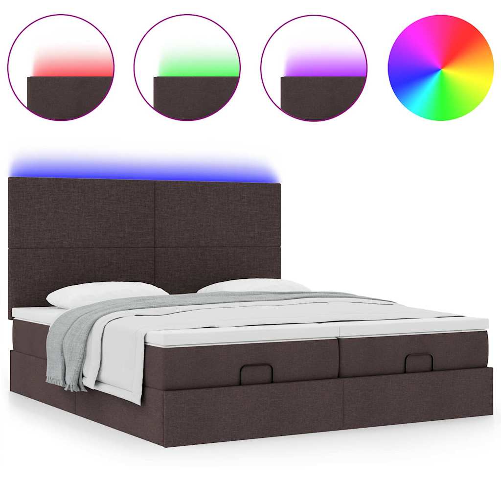 Estrutura de cama otomana com colchões tecido castanho escuro