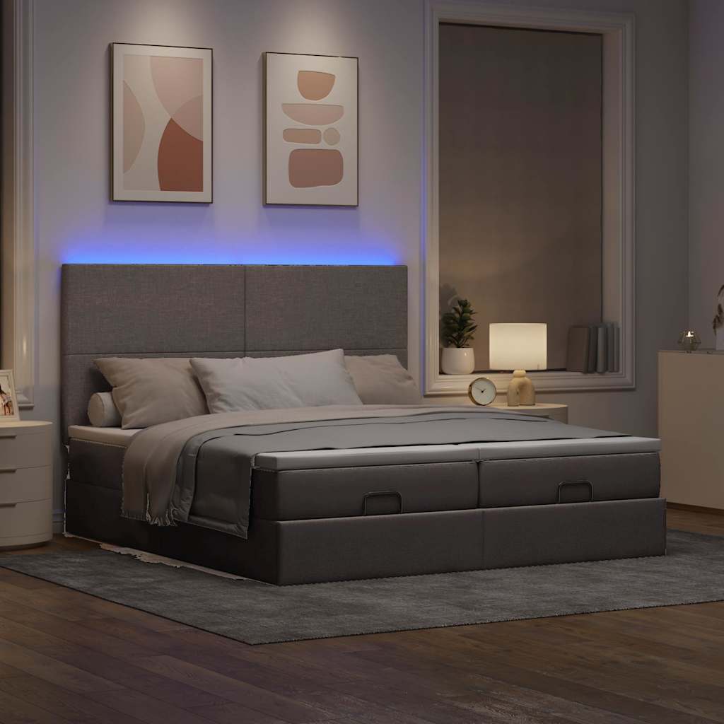 Estrutura cama otomana com colchões tecido cinzento 200x200cm
