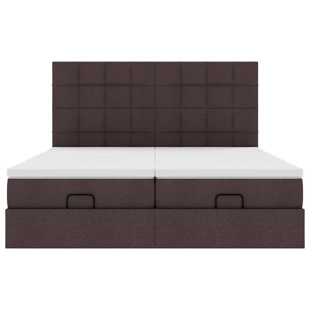Estrutura de cama otomana com colchões tecido castanho escuro