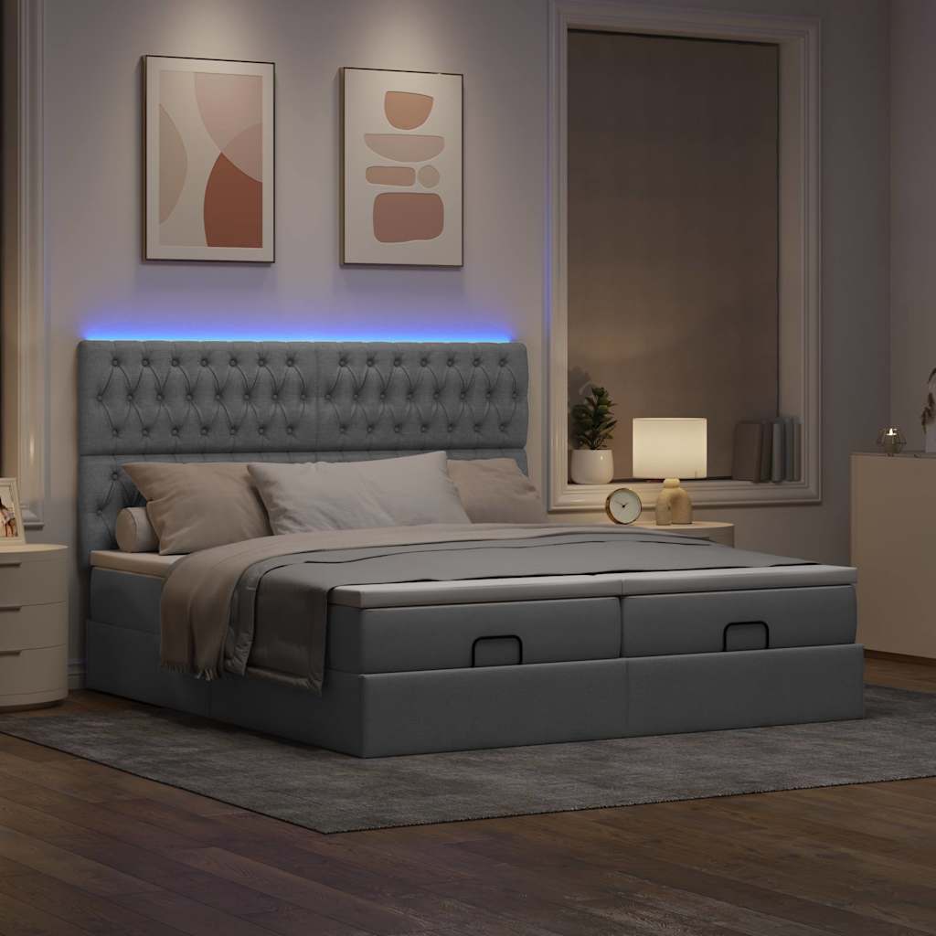 Estrutura de cama otomana com colchões tecido cinzento claro