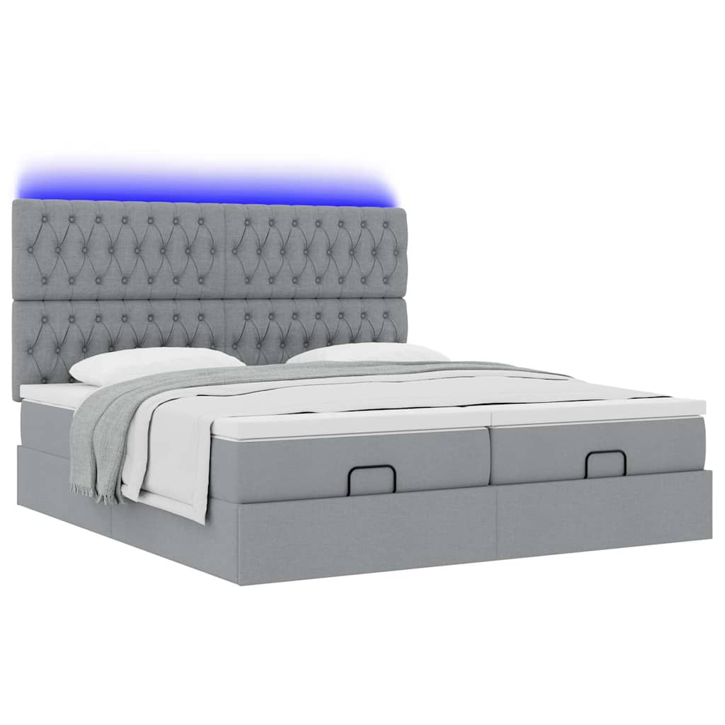 Estrutura de cama otomana com colchões tecido cinzento claro