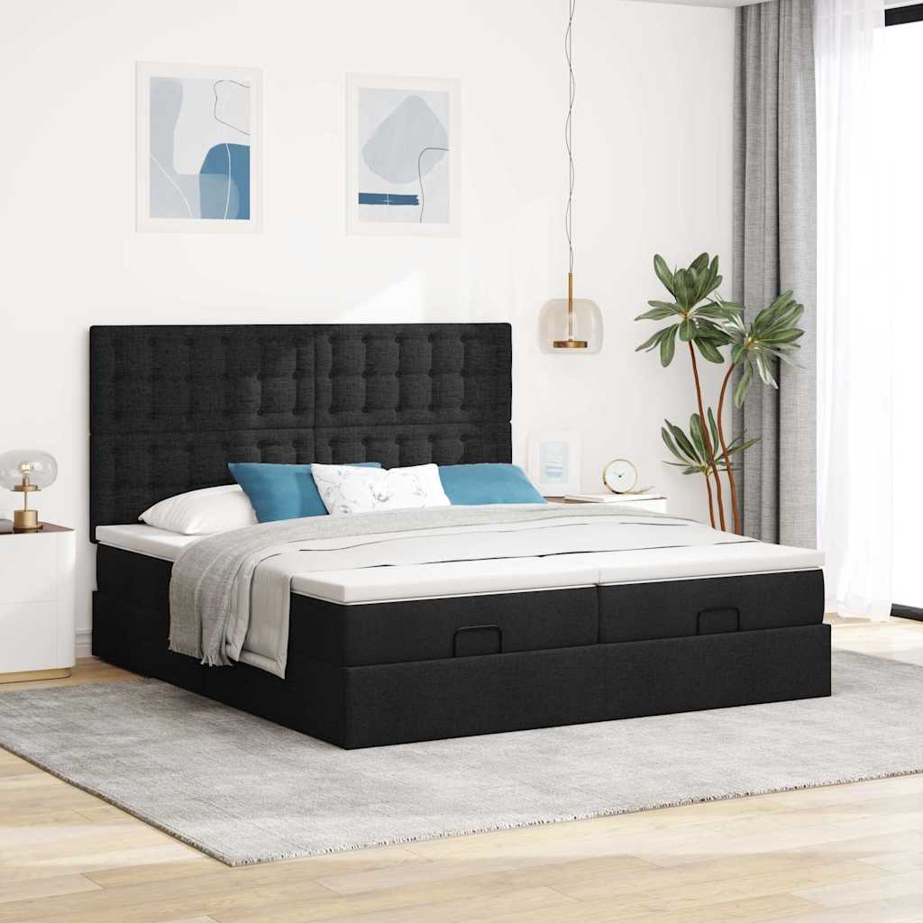 63 / 5,000 Estrutura de cama otomana com colchões tecido preto