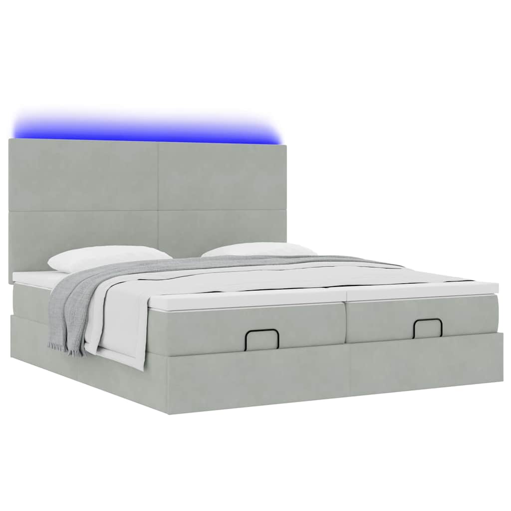 Estrutura cama otomana colchões 180x200cm veludo cinzento claro
