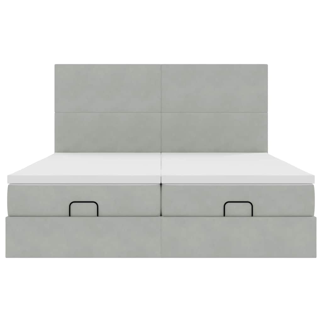 Estrutura cama otomana colchões 180x200cm veludo cinzento claro