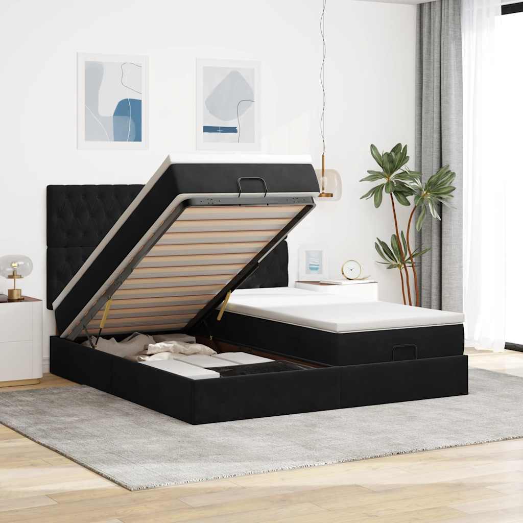 Estrutura de cama otomana com colchões 160x200 cm veludo preto