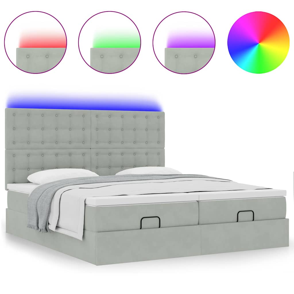 Estrutura cama otomana colchões 180x200cm veludo cinzento claro