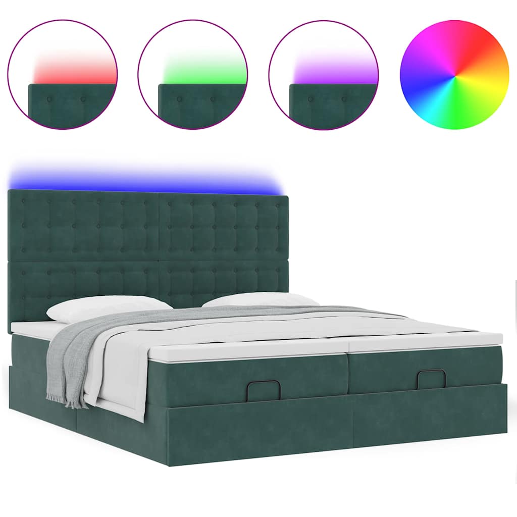 Estrutura de cama otomana com colchão verde escuro veludo