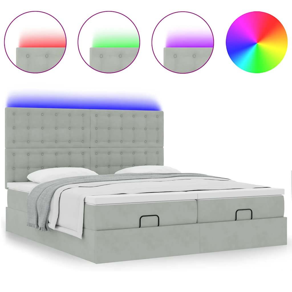 Estrutura cama otomana colchões 200x200cm veludo cinzento claro
