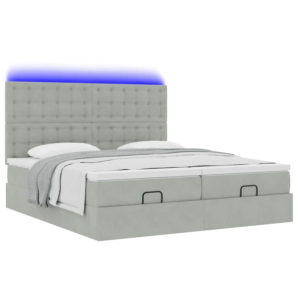 Estrutura cama otomana colchões 200x200cm veludo cinzento claro
