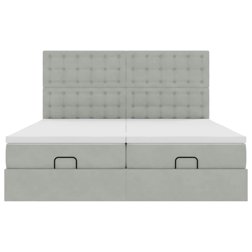 Estrutura cama otomana colchões 200x200cm veludo cinzento claro